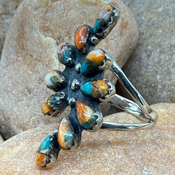 Southwestern Spiny Oyster Turquoise 925 Silver Ring Sz 8 Sante Fe Style NWT - Picture 4 of 17